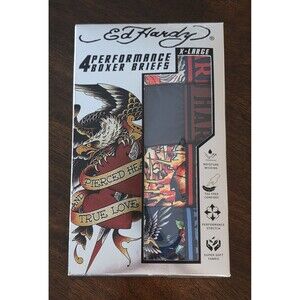 Ed Hardy 4 Pack Men’s Performance Boxer Briefs Multicolor Prints Size XL NEW